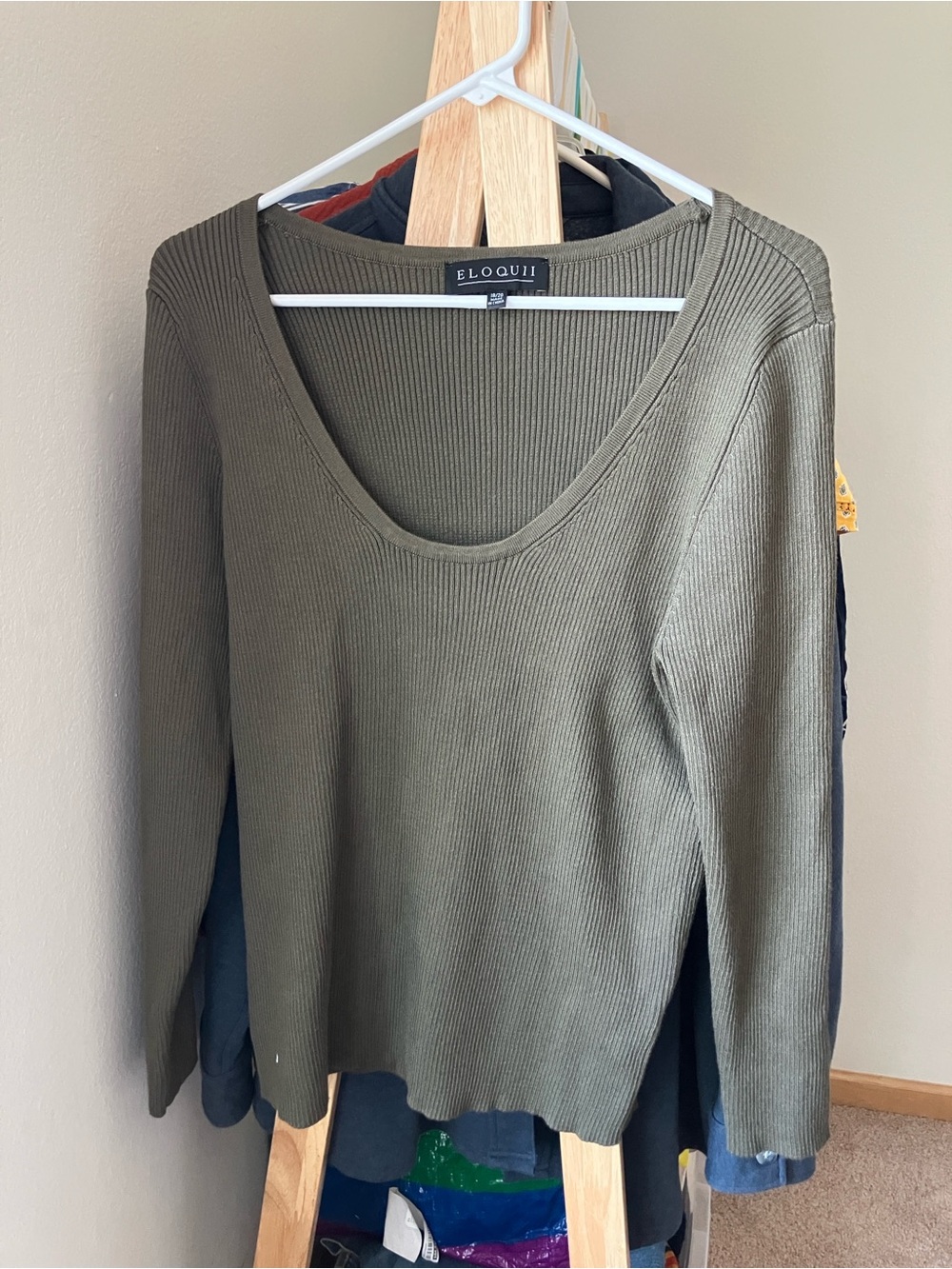 Eloquii Olive Green Ribbed Scoop Neck Sweater Lightweight
